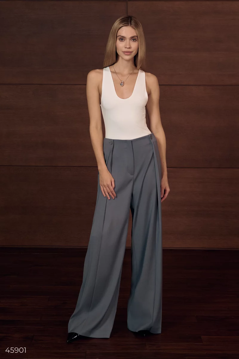 Gray palazzo pants with buttons photo 3