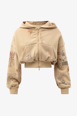 Бежевий кроп-худі із блискавкою на флісі