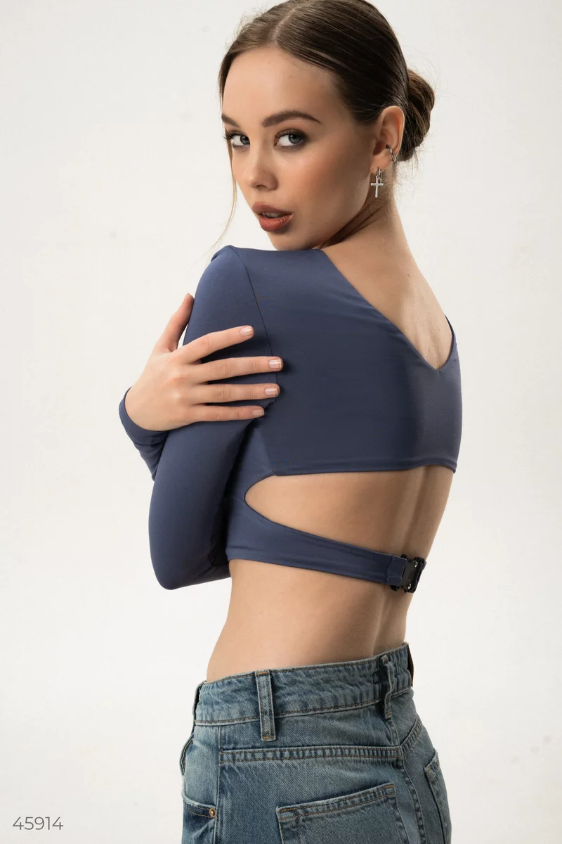 Blue crop top with a fastener photo 4