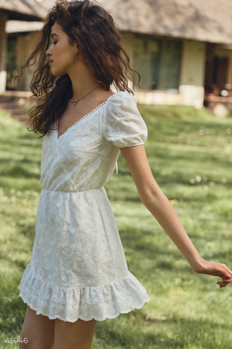 Молочна сукня міні з рукавами-ліхтариками фотографія 4