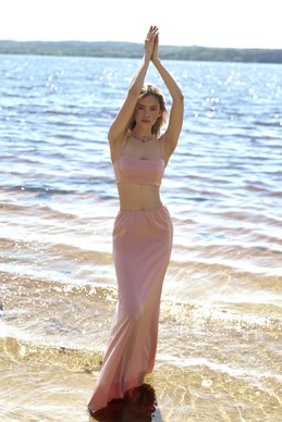 Coral top and maxi skirt set photo 1