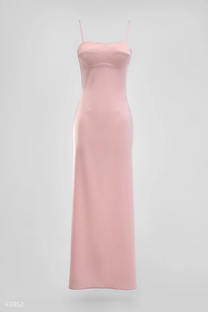 Сатиновое розовое платье макси на бретелях фотография 5