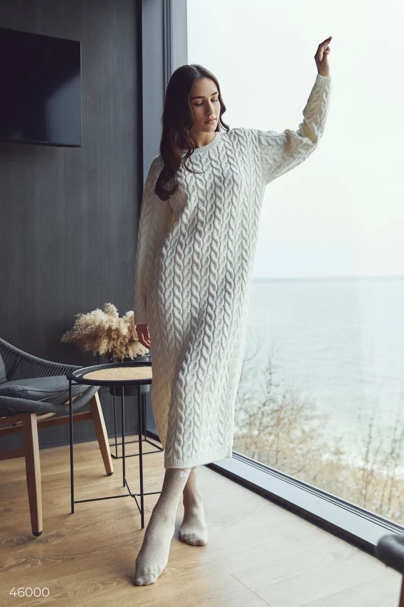 Milk knitted dress with braids photo 1