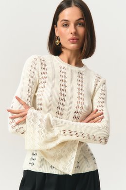 Beige longsleeve with openwork fine knit photo 2