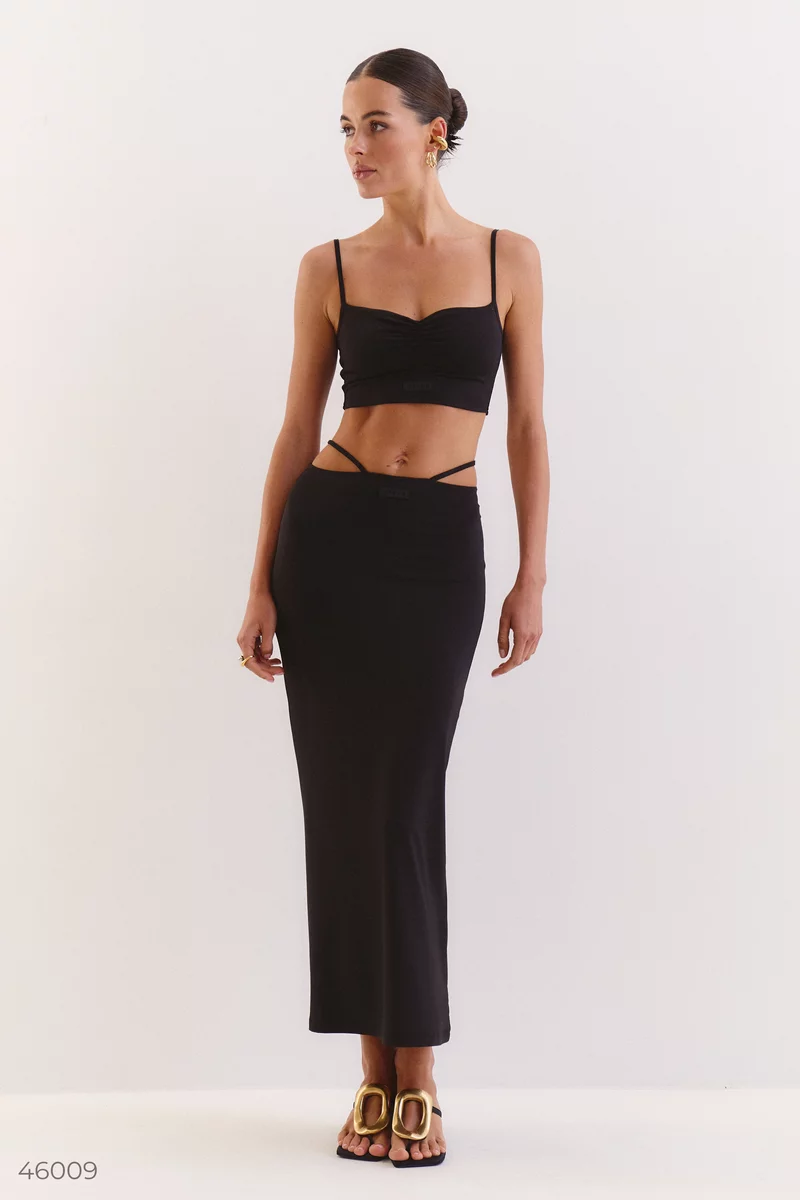 Black set with maxi skirt with inserts photo 1
