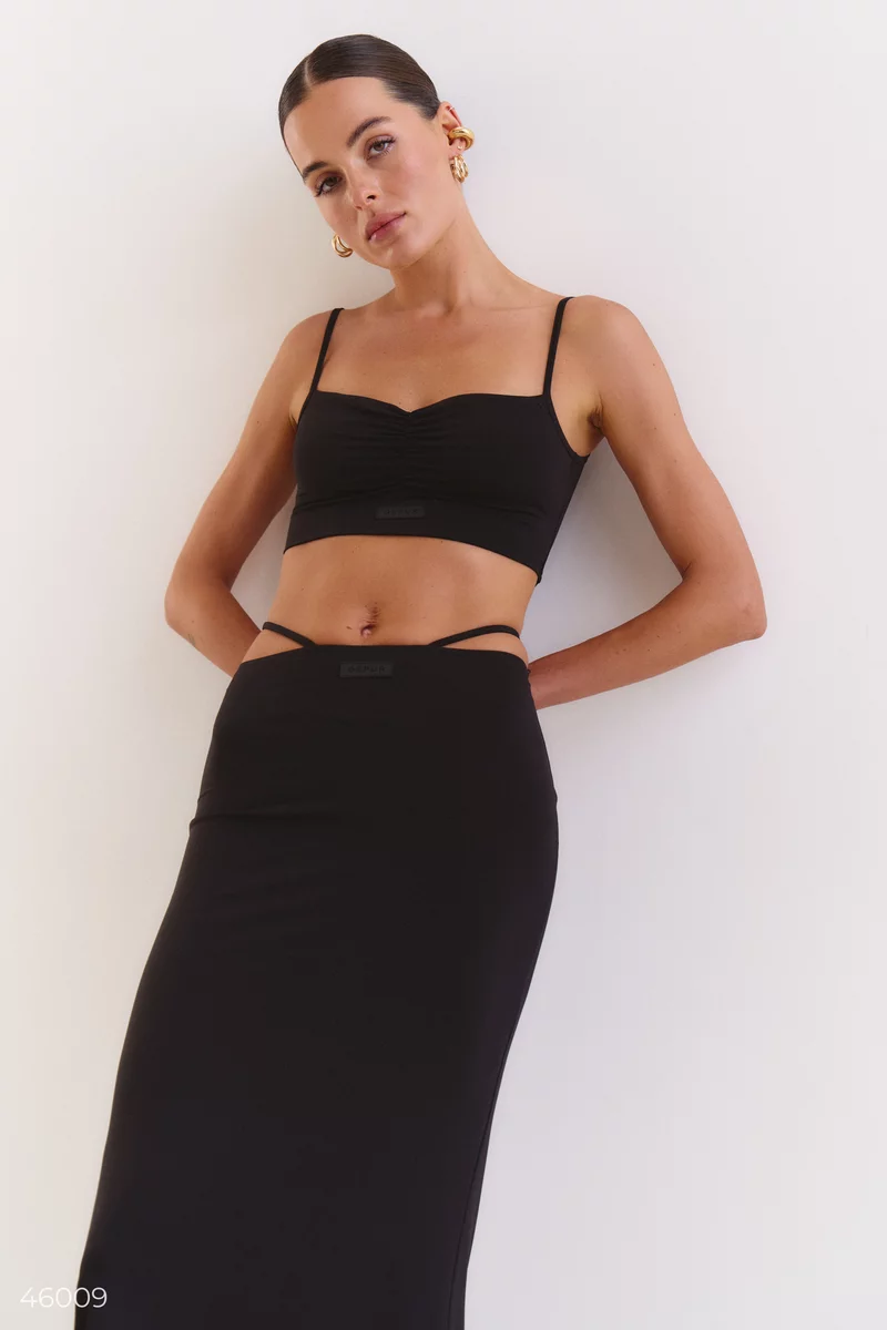 Black set with maxi skirt with inserts photo 2