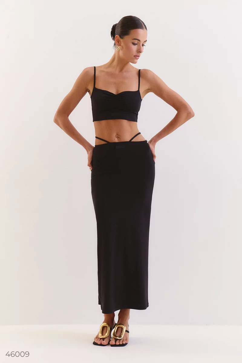 Black set with maxi skirt with inserts photo 4