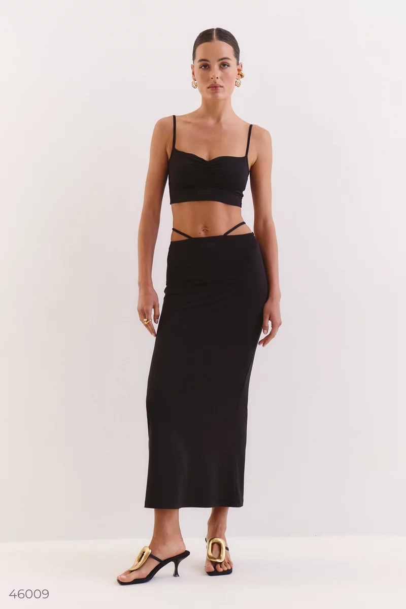 Black set with maxi skirt with inserts photo 5