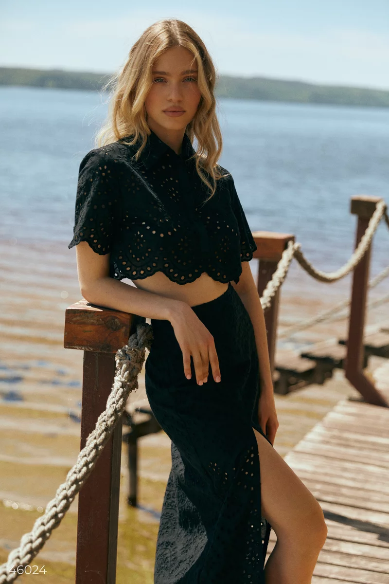 Black see-through suit with maxi skirt photo 5