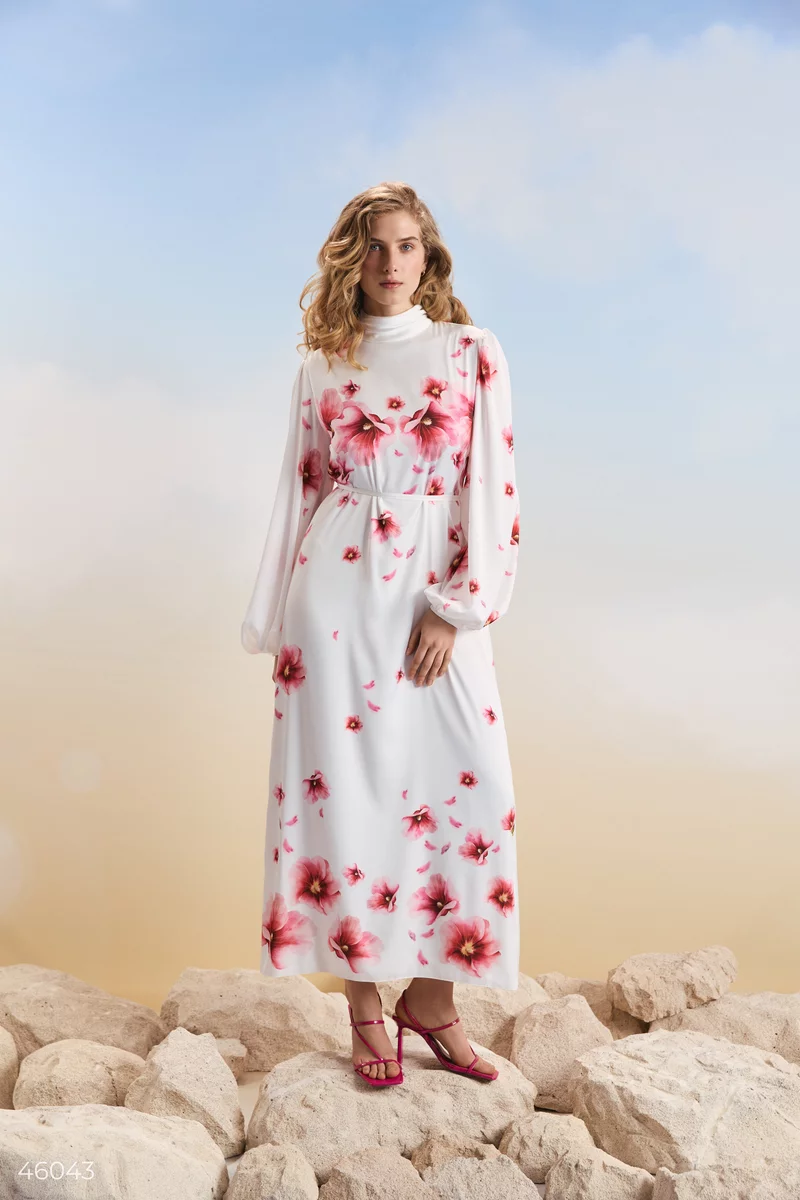 Шелковое платье макси с принтом 'Мальва' фотография 1