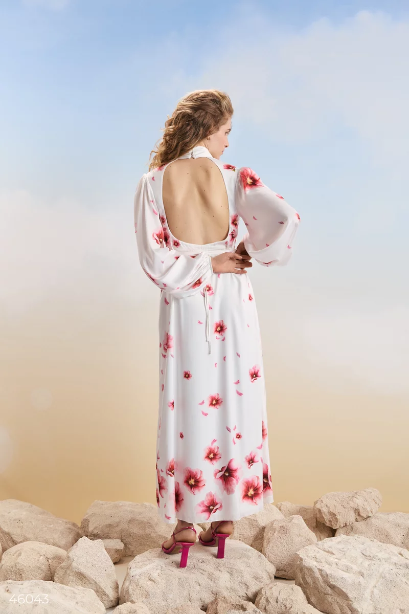 Шелковое платье макси с принтом 'Мальва' фотография 1