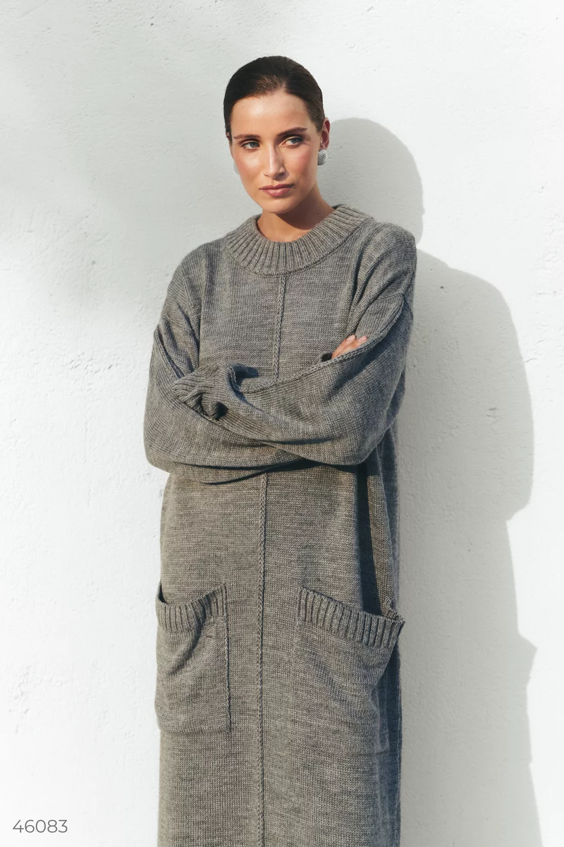 Gray knitted dress with patch pockets photo 5