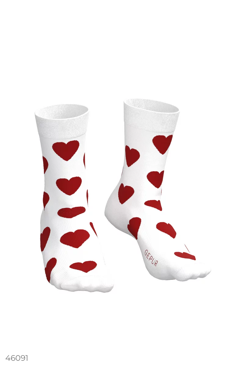 Білі шкарпетки із принтом серця фотографія 2
