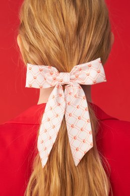 Hairpin raspberry silk bow photo 1
