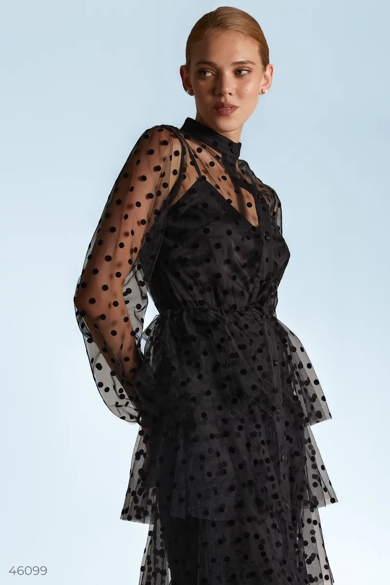 Black midi dress with layered skirt photo 3