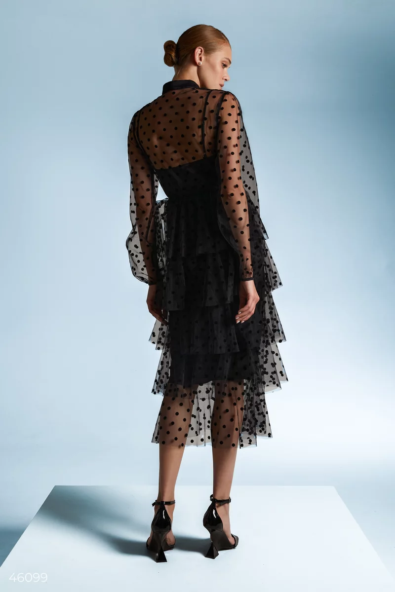 Чорна сукня міді з багатошаровою спідницею фотографія 4