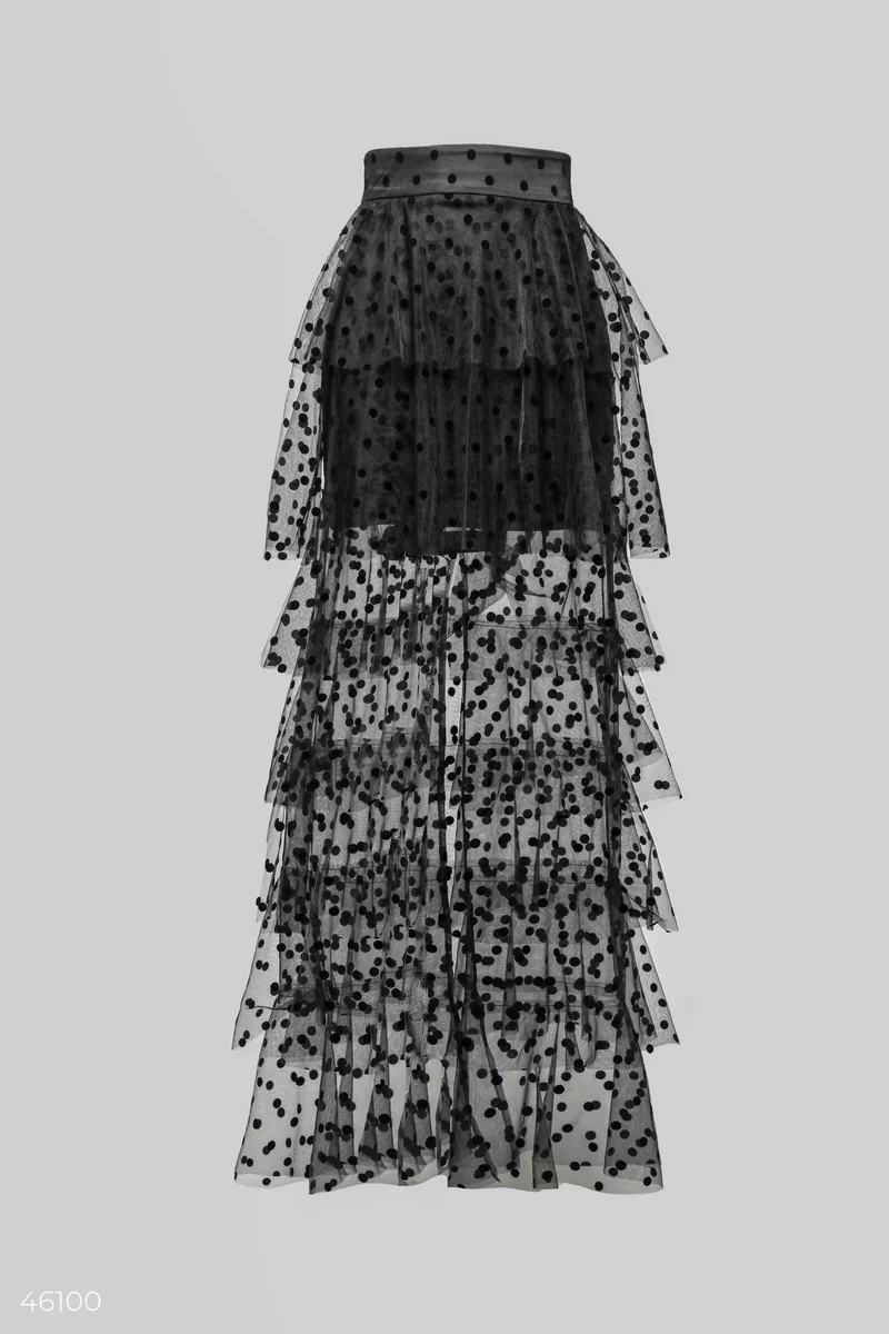 Черная многослойная юбка макси в горошек фотография 5