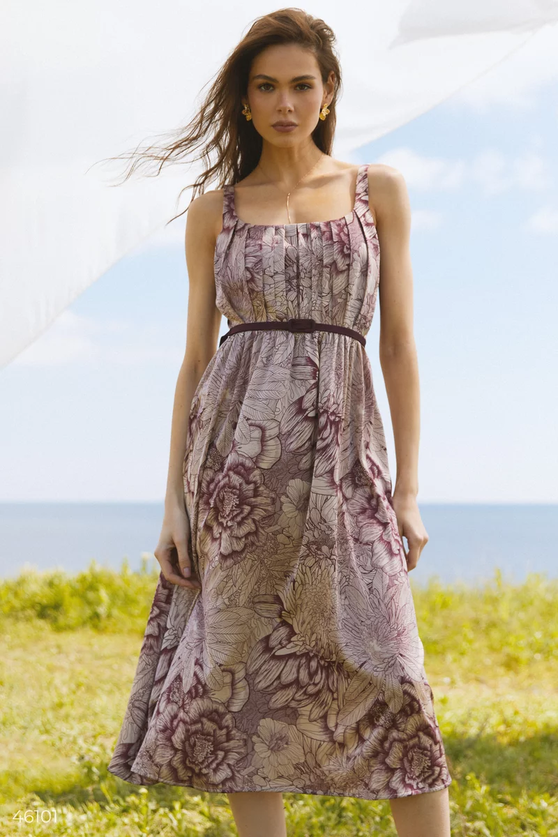 Beige silk midi dress with straps photo 1
