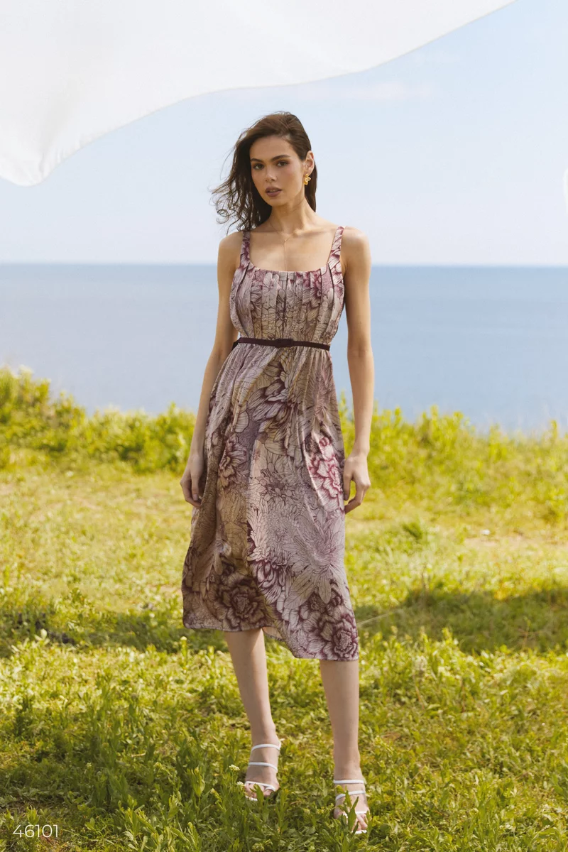 Beige silk midi dress with straps photo 3