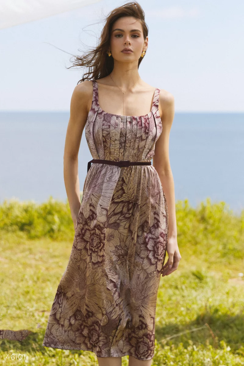Beige silk midi dress with straps photo 4