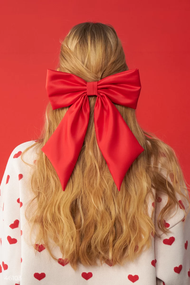 Hairpin red satin bow photo 1