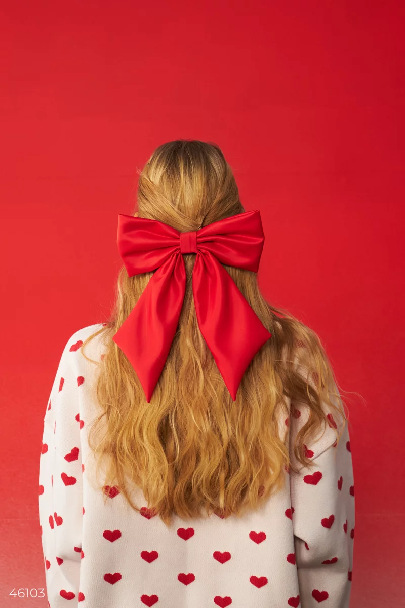 Hairpin red satin bow photo 4