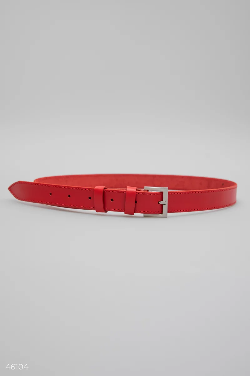 Red belt made of genuine leather photo 1
