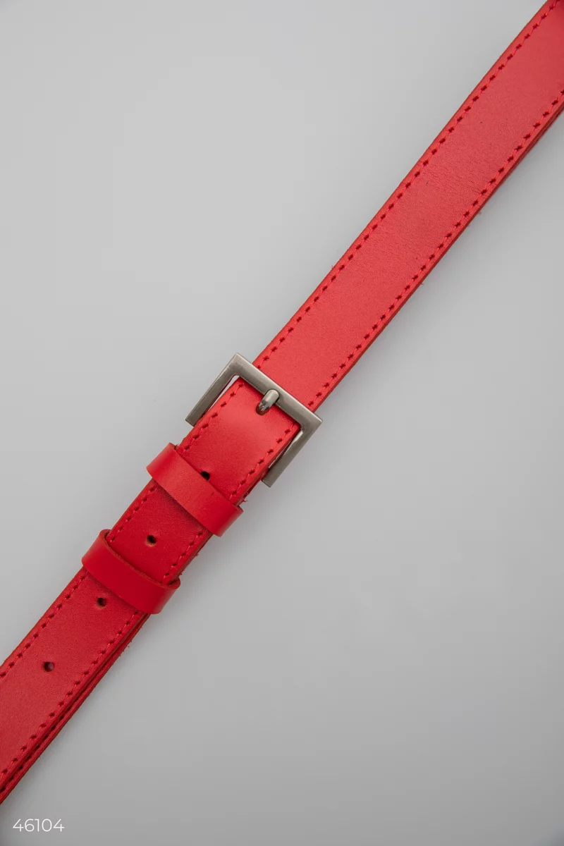 Red belt made of genuine leather photo 3