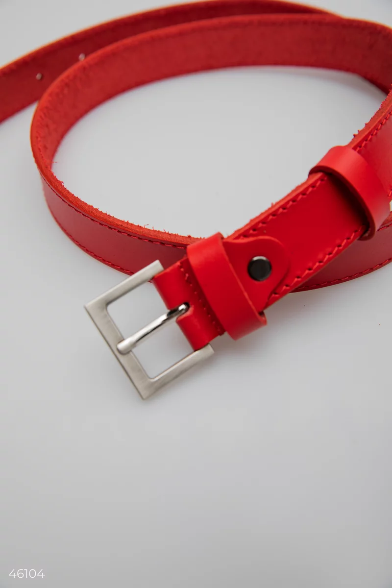 Red belt made of genuine leather photo 5