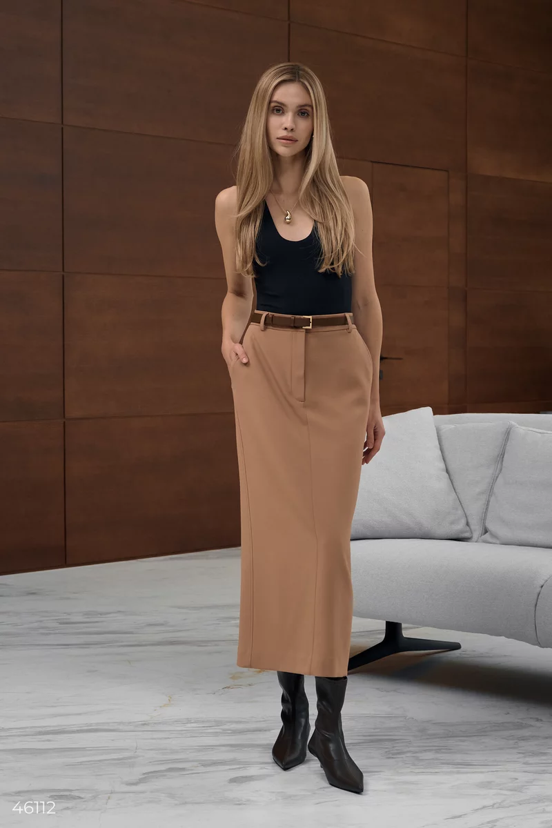 Beige maxi skirt with slit photo 1