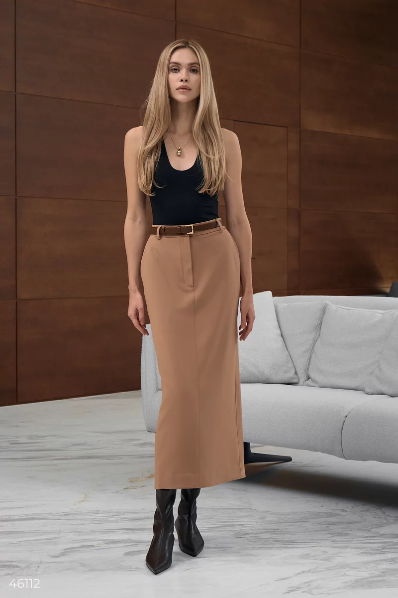 Beige maxi skirt with slit photo 2