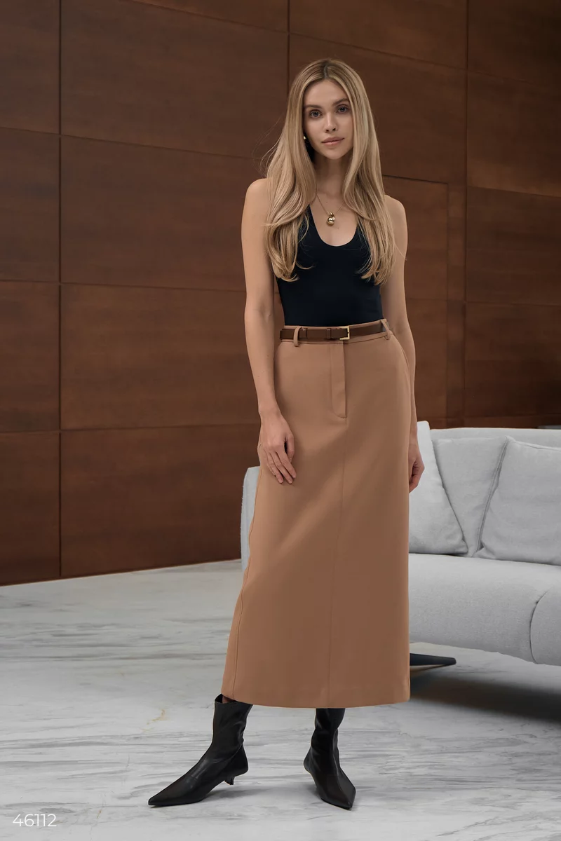 Beige maxi skirt with slit photo 3