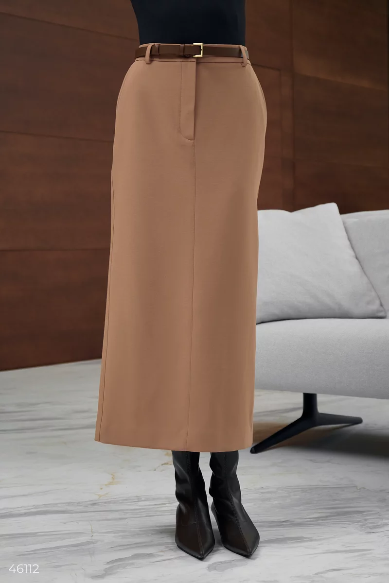 Beige maxi skirt with slit photo 4
