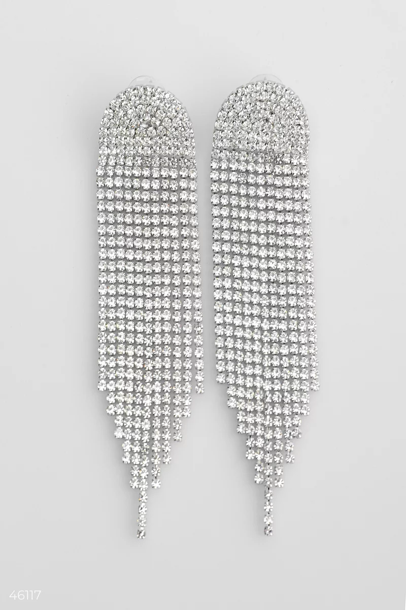 Silver pendant earrings with rhinestones photo 1