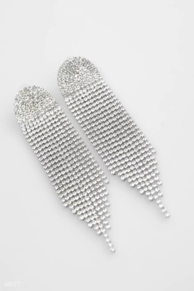 Сріблясті сережки-підвіски зі стразами фотографія 2