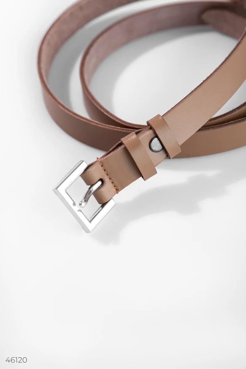 Thin beige belt made of genuine leather photo 2