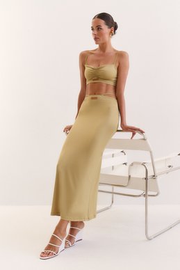 Olive set with maxi skirt with inserts photo 2