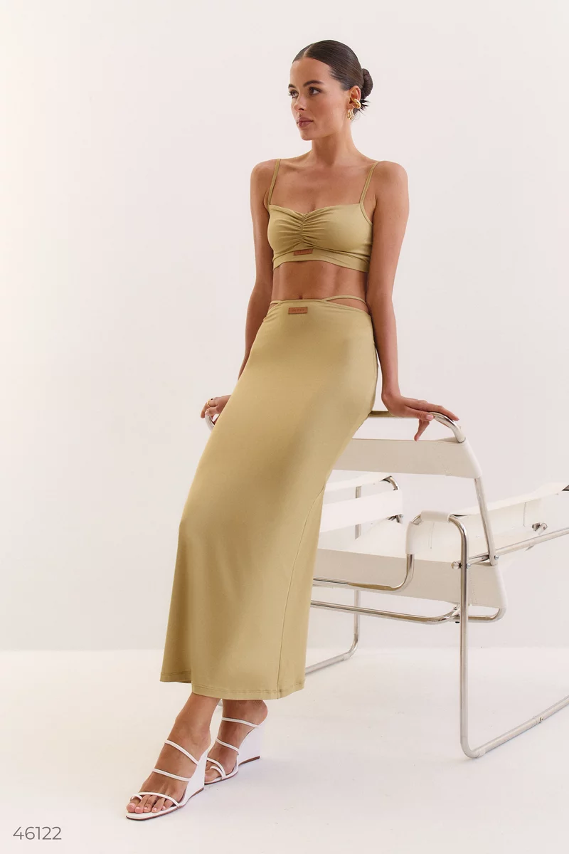 Olive set with maxi skirt with inserts photo 1