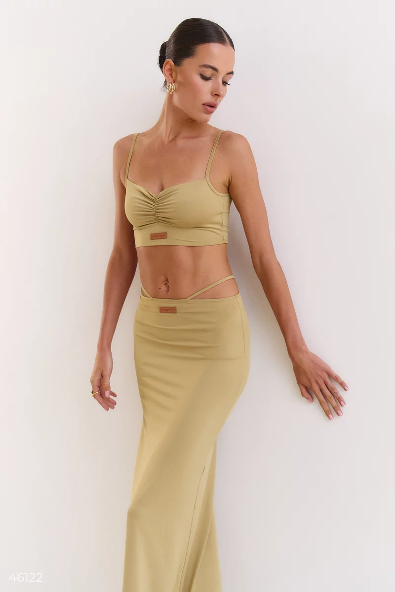 Olive set with maxi skirt with inserts photo 5