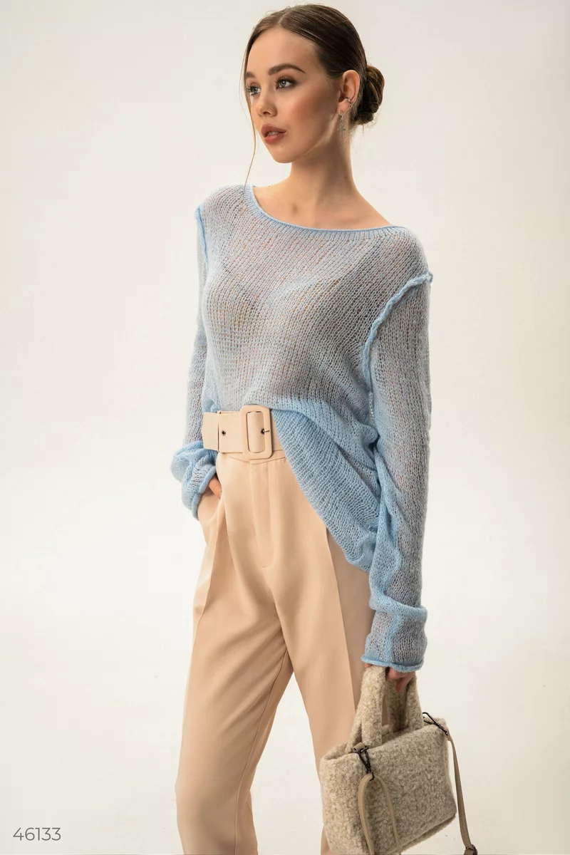 Blue sweater made of textured knitted fabric photo 3