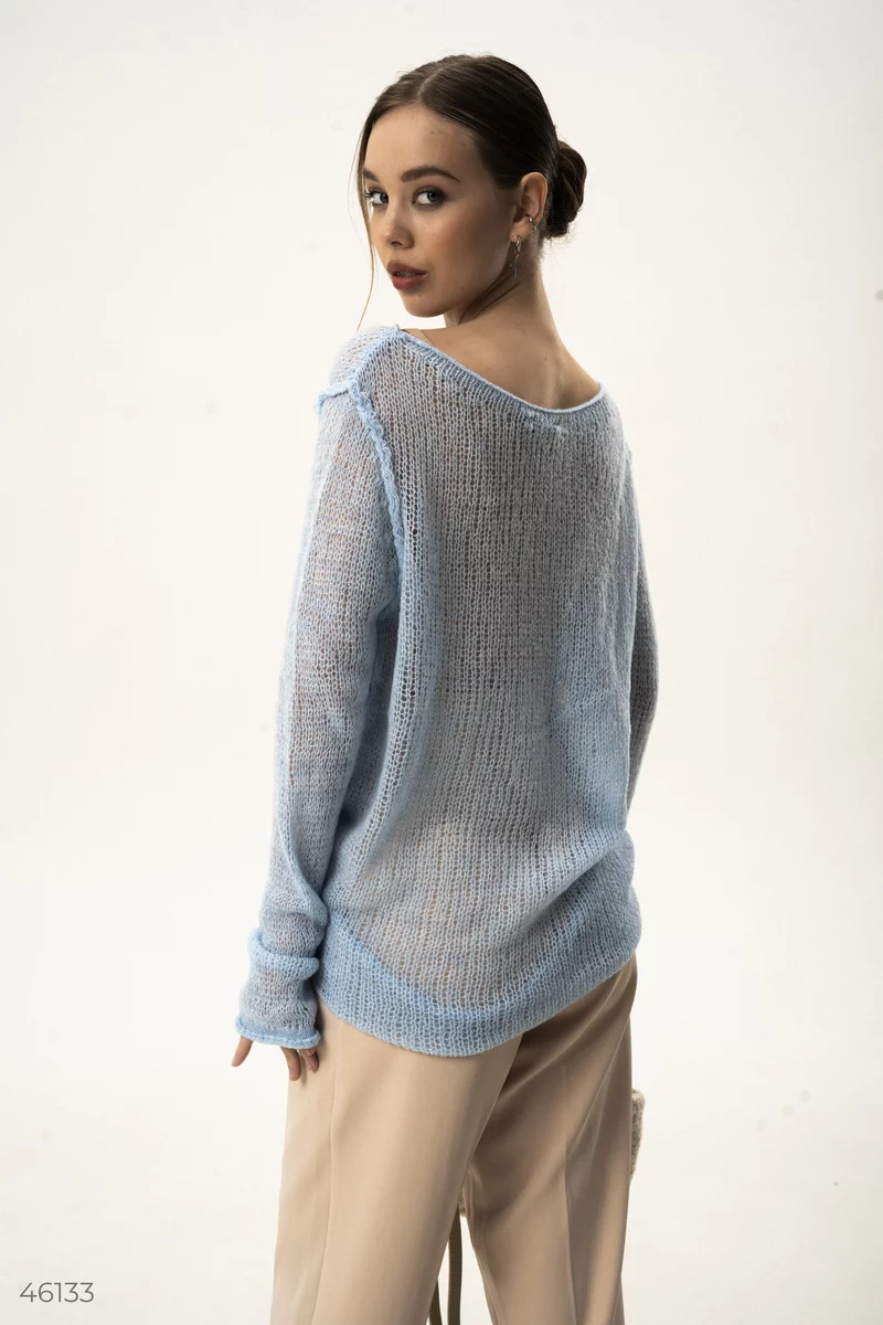 Blue sweater made of textured knitted fabric photo 4