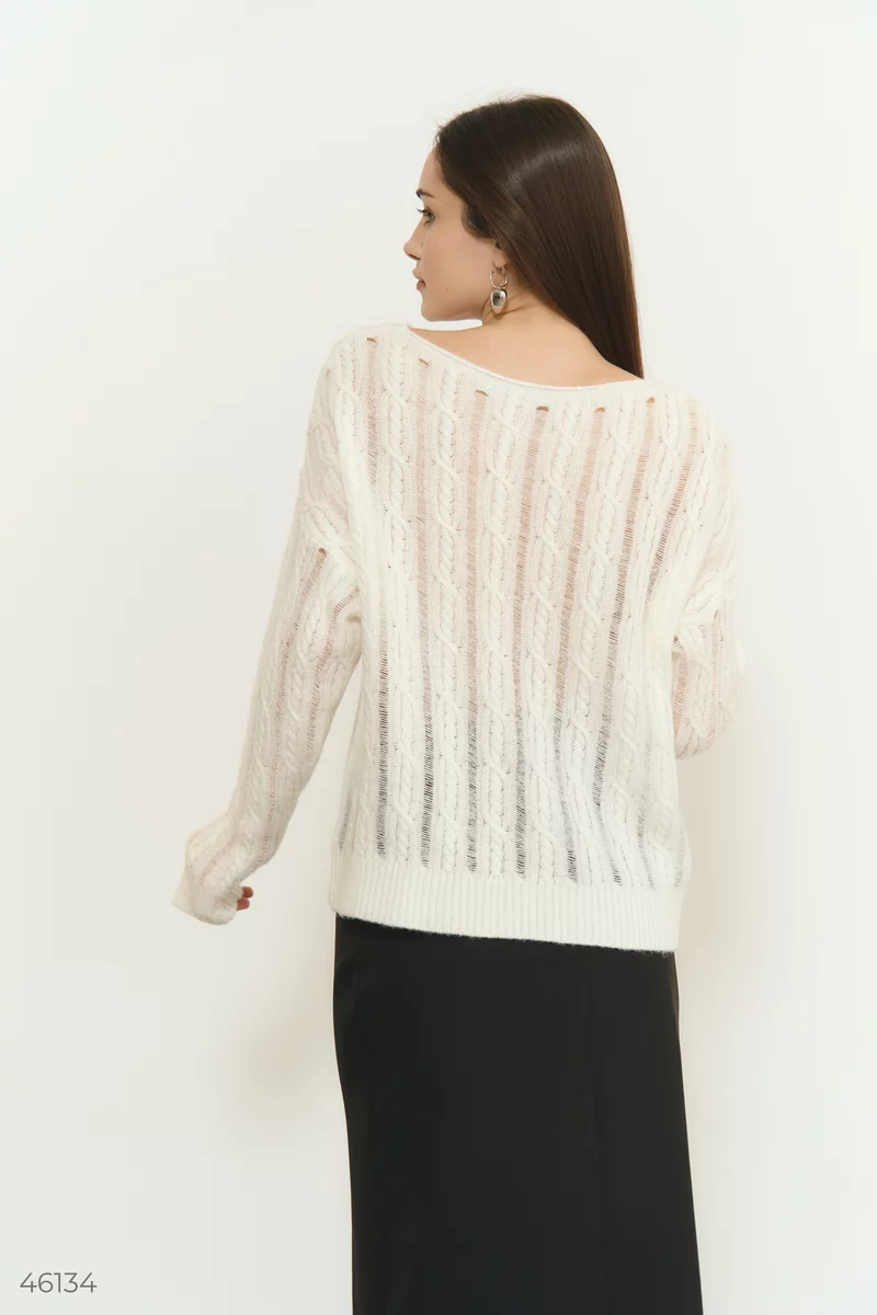 White sweater made of textured knitted fabric photo 5