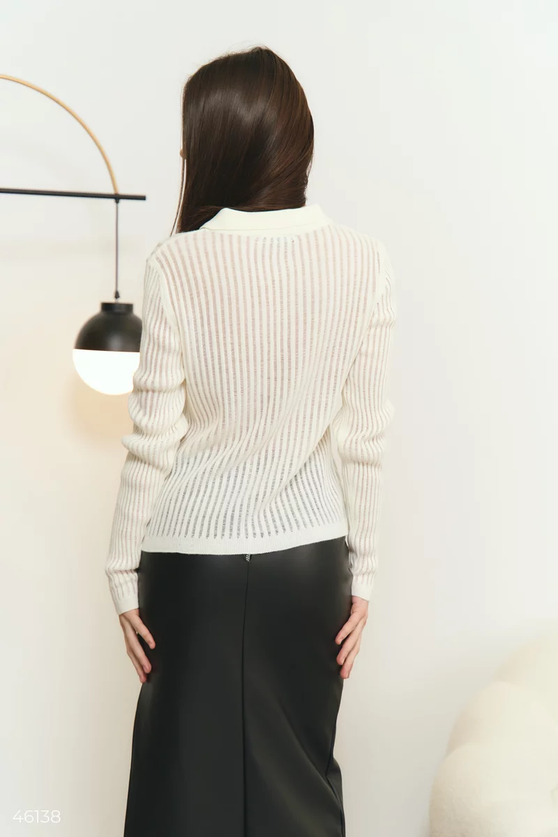 White knitted longsleeve with collar photo 5