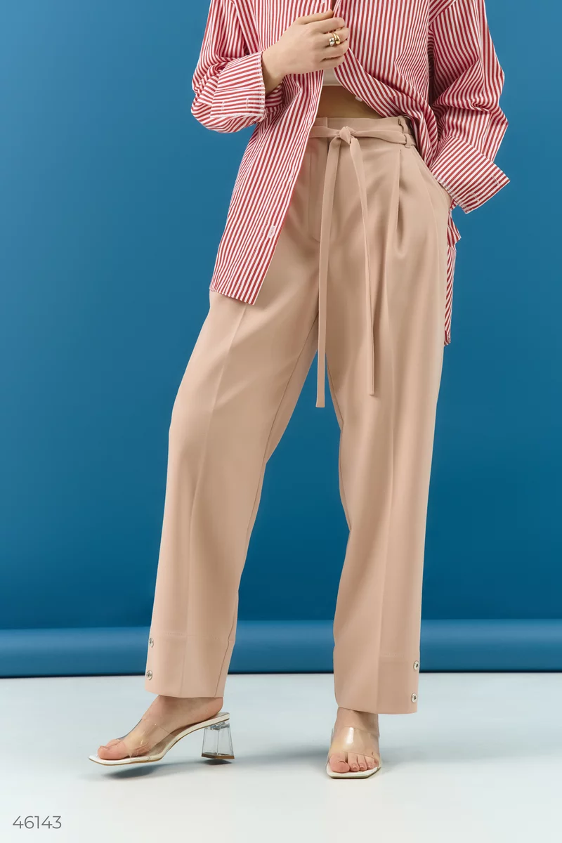 Beige palazzo pants with a belt photo 2