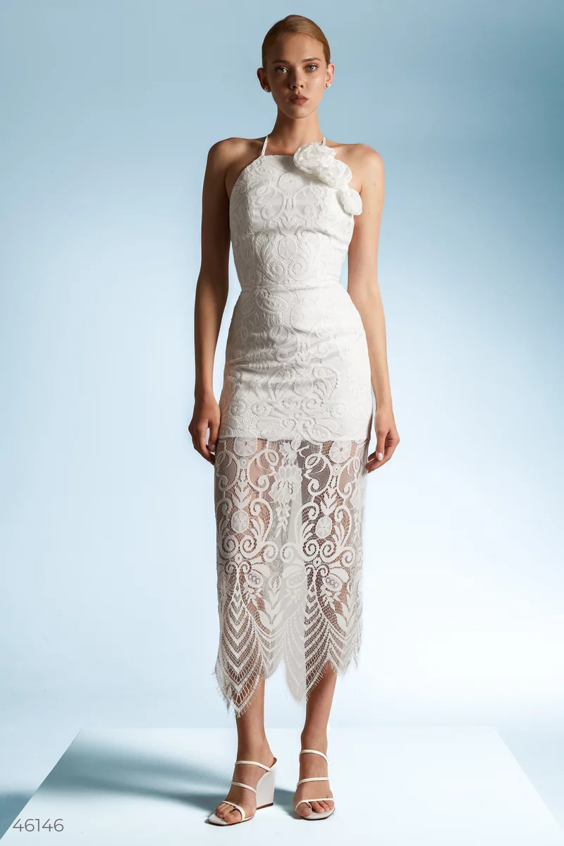 Milk maxi dress with lace photo 1