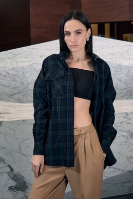 Blue-green checkered oversized shirt