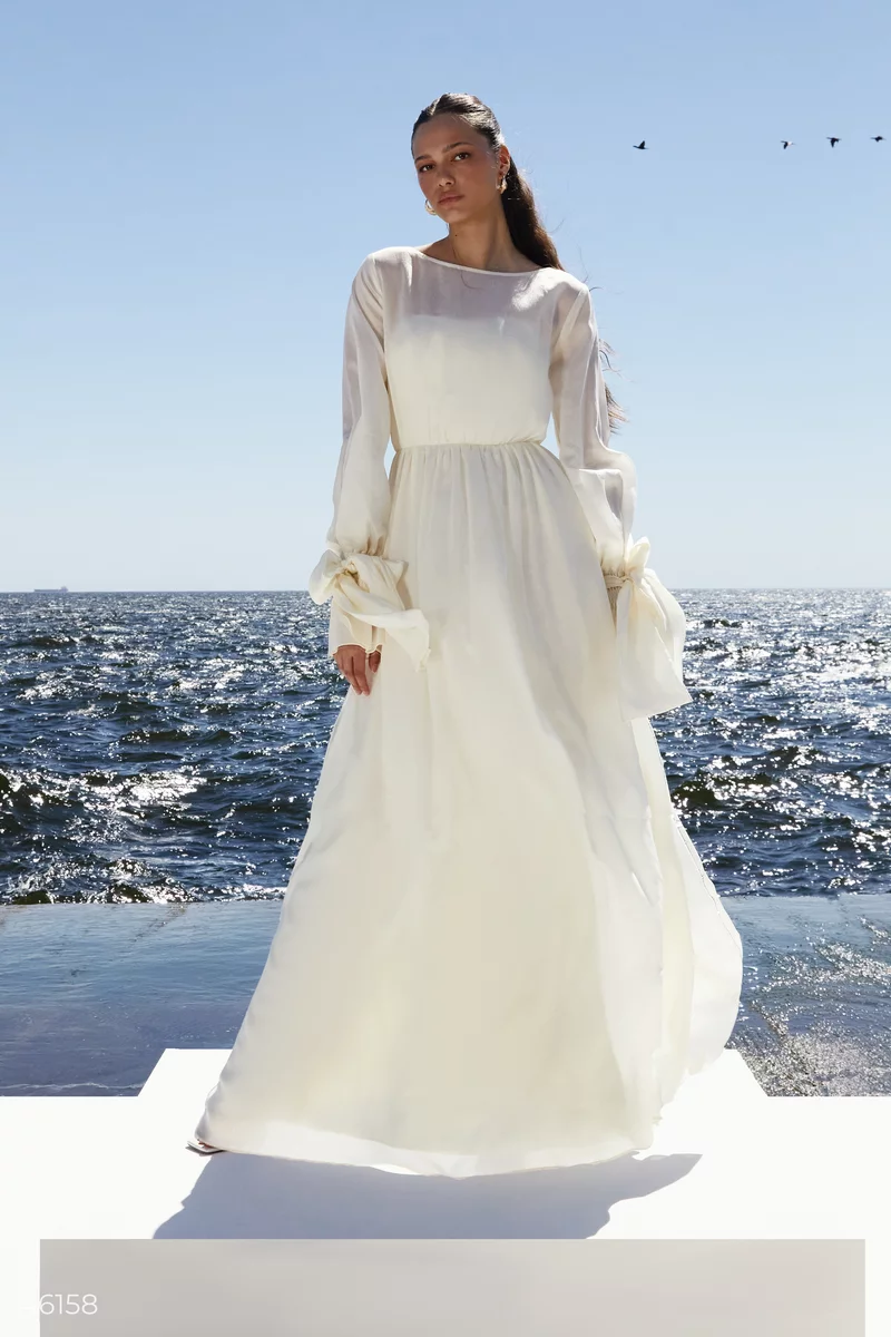 Milk maxi dress with bows on the sleeves photo 1