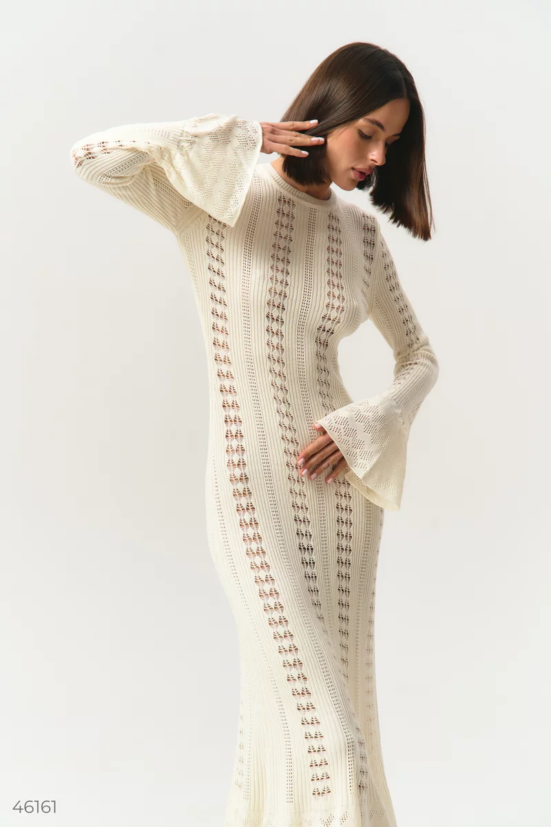 Milk dress with thin openwork knitting photo 2