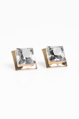 Golden square earrings with crystal photo 3