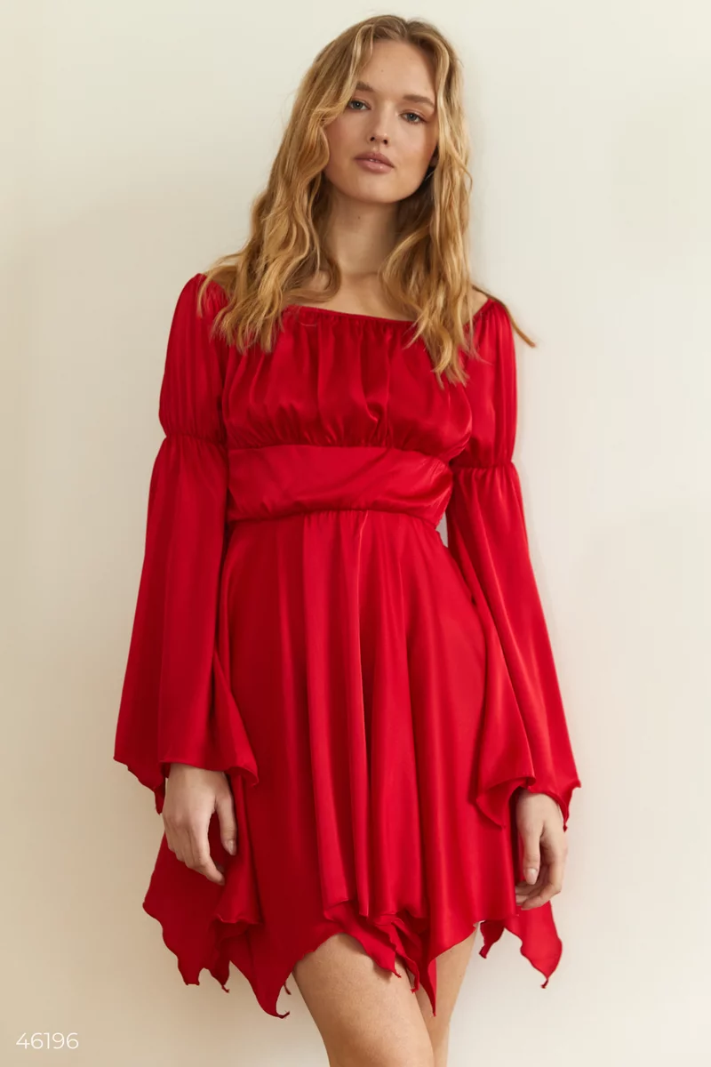 Червона сукня міні з рукавами-воланами фотографія 2